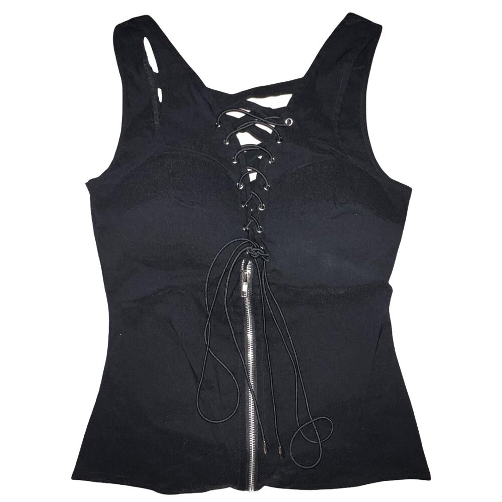 Lace-Up Plunge Zipper Top